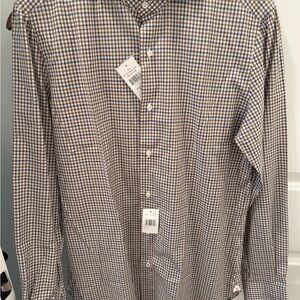 Isaia Blue and White Checkered Button Down Shirt